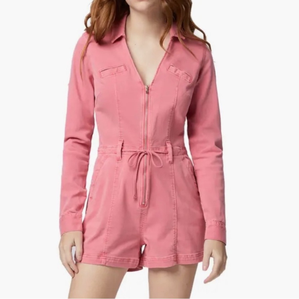 PAIGE Pink Long Sleeve Belted Shorts Romper - Picture 3 of 7